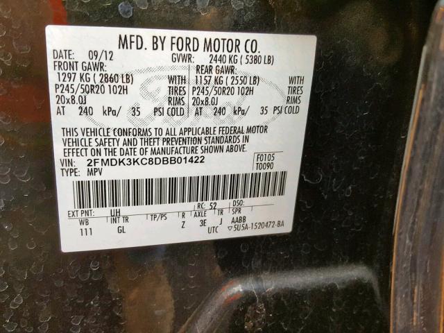 2FMDK3KC8DBB01422 - 2013 FORD EDGE LIMIT BLACK photo 10