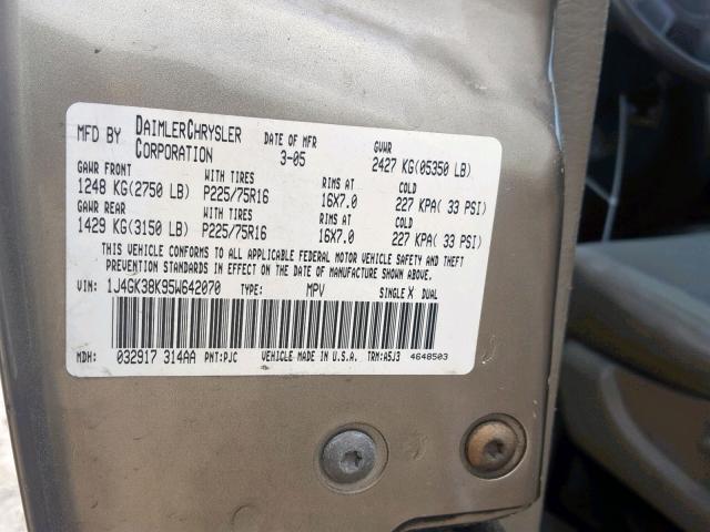 1J4GK38K95W642070 - 2005 JEEP LIBERTY RE GOLD photo 10