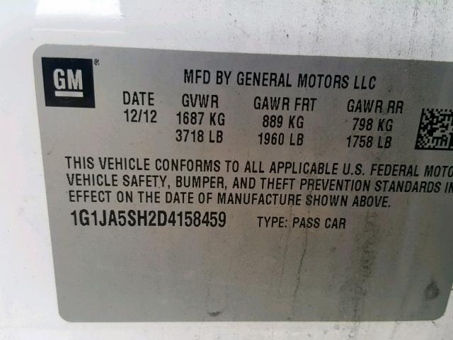 1G1JA5SH2D4158459 - 2013 CHEVROLET SONIC LS WHITE photo 10