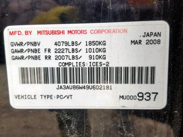 JA3AU86W49U602181 - 2009 MITSUBISHI LANCER GTS BLACK photo 10