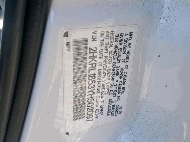 2HKRL1853YH502097 - 2000 HONDA ODYSSEY LX WHITE photo 10