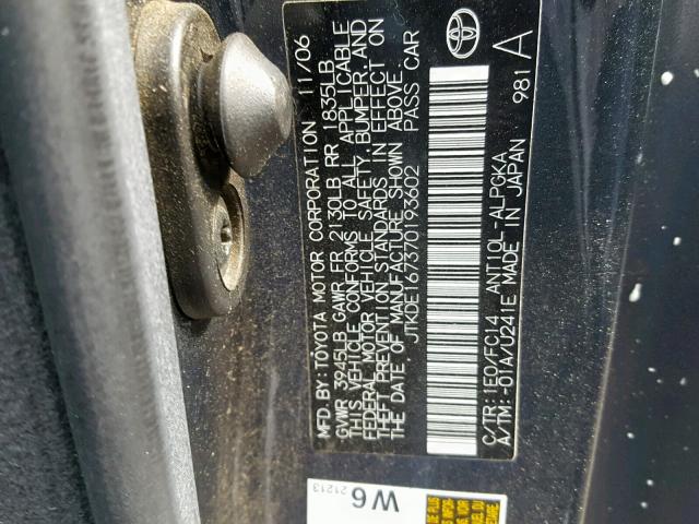 JTKDE167370193602 - 2007 TOYOTA SCION TC ნაცრისფერი ფოტო 10