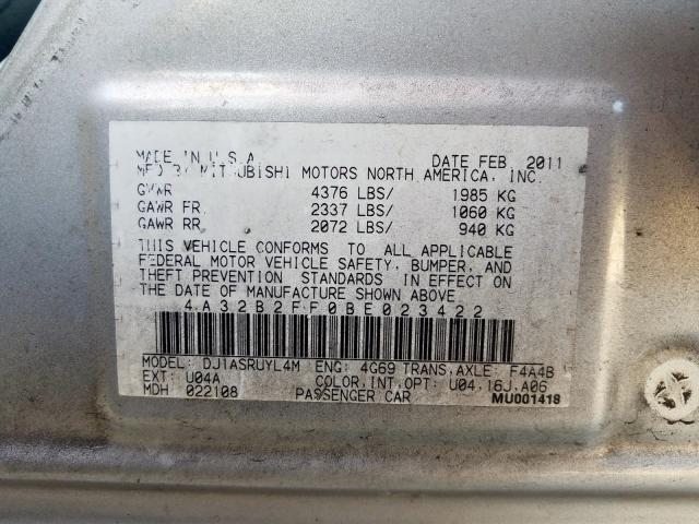 4A32B2FF0BE023422 - 2011 MITSUBISHI GALANT FE  photo 10