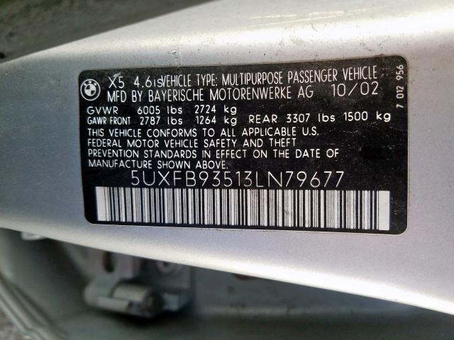 5UXFB93513LN79677 - 2003 BMW X5 4.6IS  photo 10