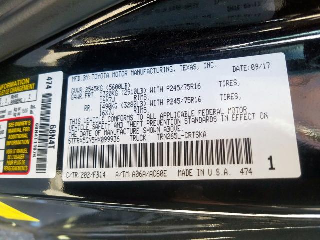 5TFRX5GN5HX099936 - 2017 TOYOTA TACOMA ACCESS CAB  ფოტო 10