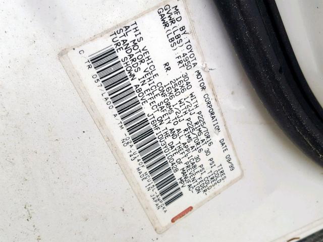 JT6HF10U3Y0100428 - 2000 LEXUS RX 300 WHITE photo 10