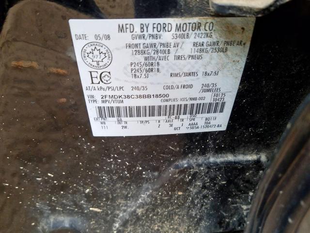 2FMDK38C38BB18500 - 2008 FORD EDGE SEL  photo 10