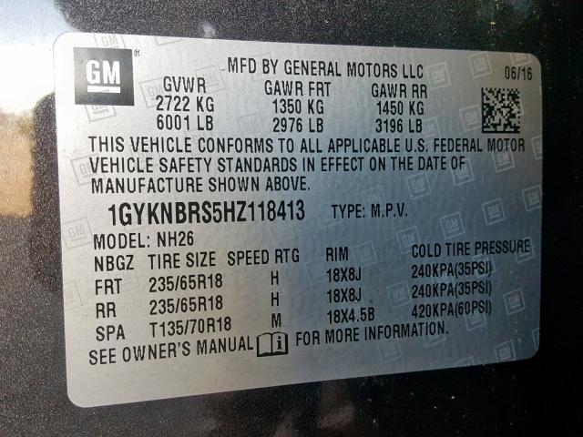 1GYKNBRS5HZ118413 - 2017 CADILLAC XT5 LUXURY CHARCOAL photo 10