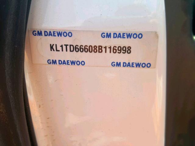 KL1TD66608B116998 - 2008 CHEVROLET AVEO BASE Ağ foto 10