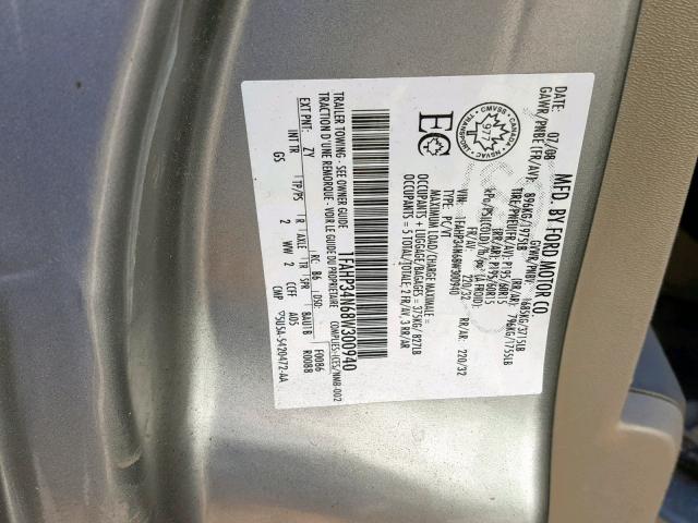 1FAHP34N68W300940 - 2008 FORD FOCUS S/SE GRAY photo 10