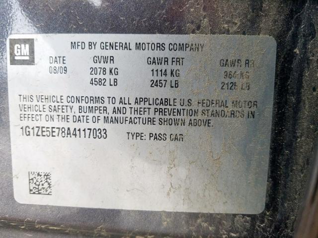 1G1ZE5E78A4117033 - 2010 CHEVROLET MALIBU LTZ  ფოტო 10