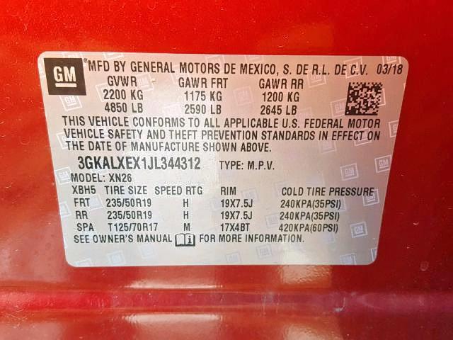 3GKALXEX1JL344312 - 2018 GMC TERRAIN DE RED photo 10