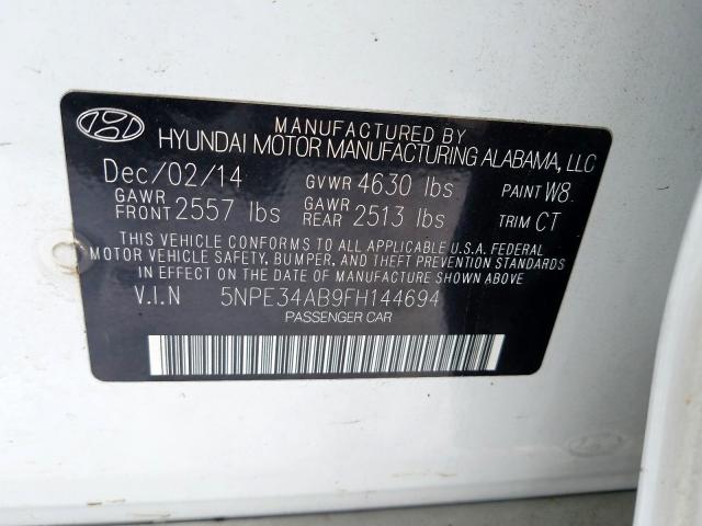 5NPE34AB9FH144694 - 2015 HYUNDAI SONATA SPORT  photo 10