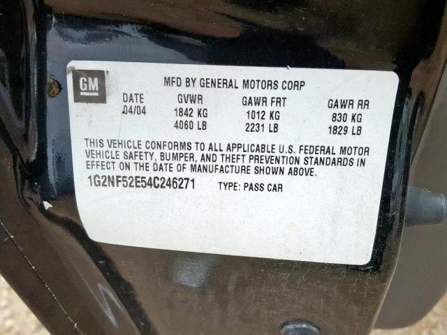 1G2NF52E54C246271 - 2004 PONTIAC GRAND AM S BLACK photo 10