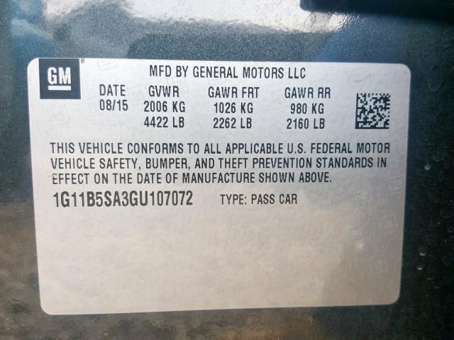 1G11B5SA3GU107072 - 2016 CHEVROLET MALIBU LIM CHARCOAL photo 10