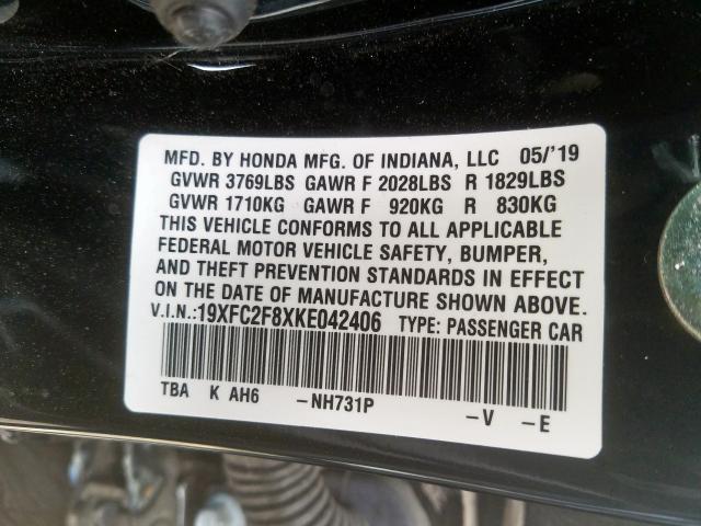 19XFC2F8XKE042406 - 2019 HONDA CIVIC SPORT  Foto 10