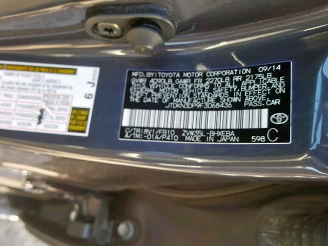 JTDKN3DP9F3068436 - 2015 TOYOTA PRIUS PLUG GRAY photo 10