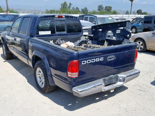 1B7HL48N72S583174 - 2002 DODGE DAKOTA QUA BLUE photo 3