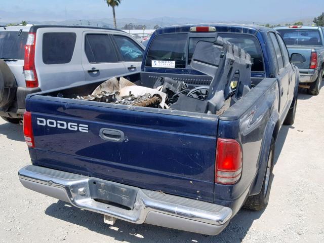 1B7HL48N72S583174 - 2002 DODGE DAKOTA QUA BLUE photo 4