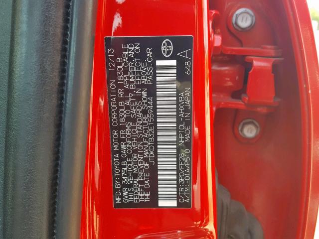 JTDKDTB32E1559444 - 2014 TOYOTA PRIUS C RED photo 10