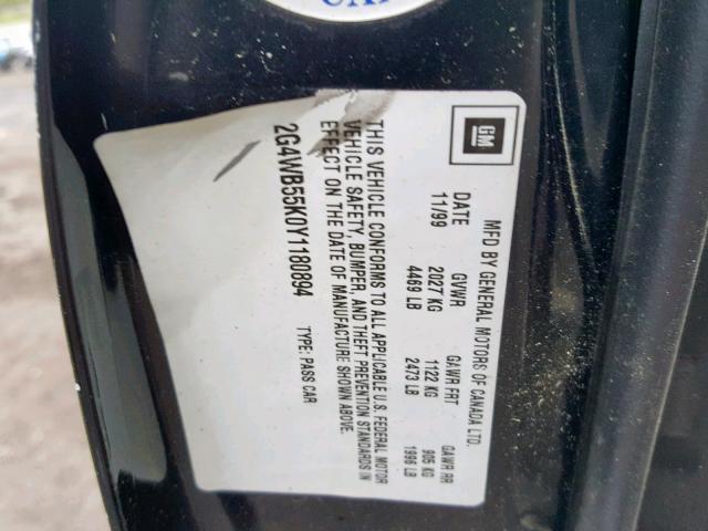 2G4WB55K0Y1180894 - 2000 BUICK REGAL LS 黑色 照片 10