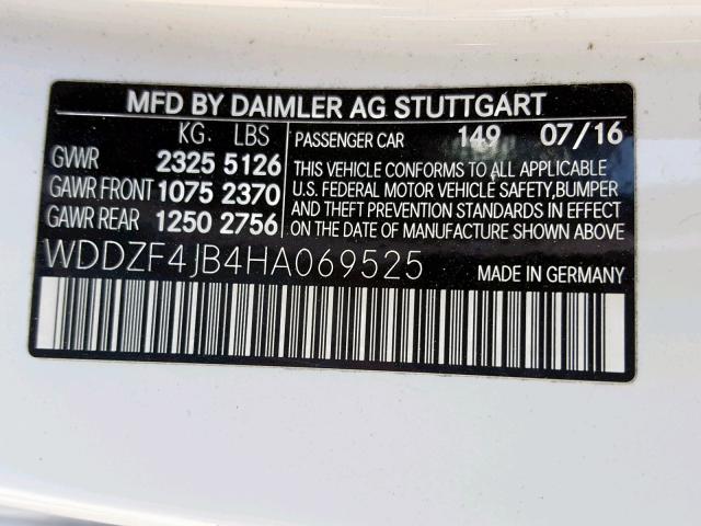 WDDZF4JB4HA069525 - 2017 MERCEDES-BENZ E 300 WHITE photo 10