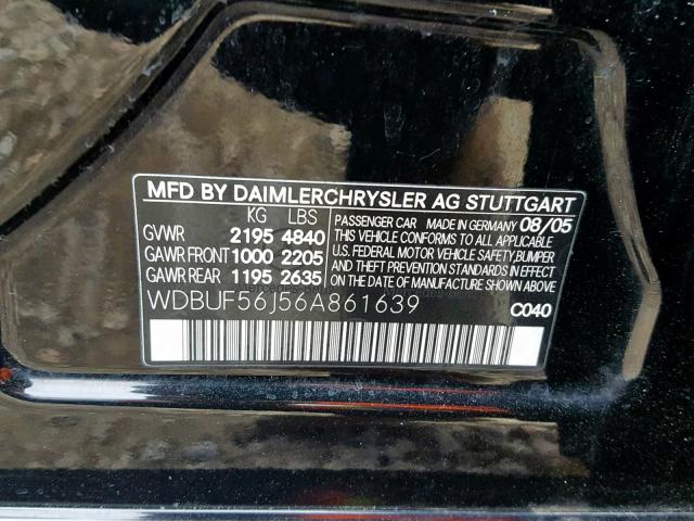 WDBUF56J56A861639 - 2006 MERCEDES-BENZ E 350 BLACK photo 10