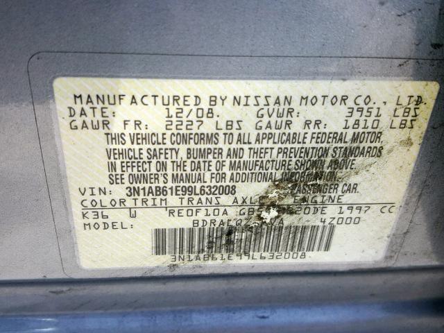 3N1AB61E99L632008 - 2009 NISSAN SENTRA 2.0 GRAY photo 10