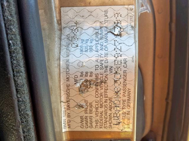 WBADK8309E9271399 - 1984 BMW 528 E AUTO GOLD photo 10