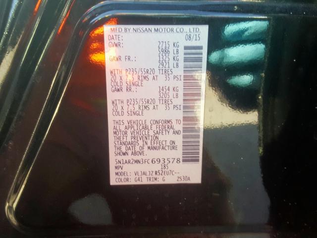 5N1AR2MN3FC693578 - 2015 NISSAN PATHFINDER S  zdjęcie 10