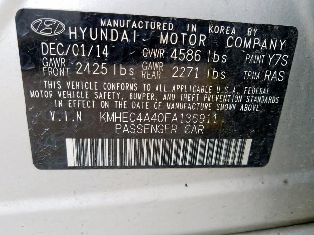 KMHEC4A40FA136911 - 2015 HYUNDAI SONATA HYBRID  photo 10