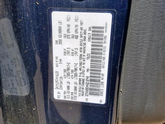 3D7KA28DX4G218740 - 2004 DODGE RAM 2500 S ლურჯი ფოტო 10