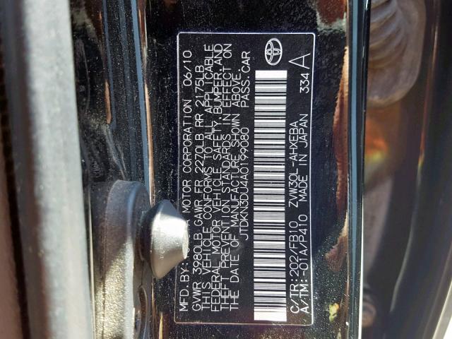 JTDKN3DU4A0199080 - 2010 TOYOTA PRIUS BLACK photo 10