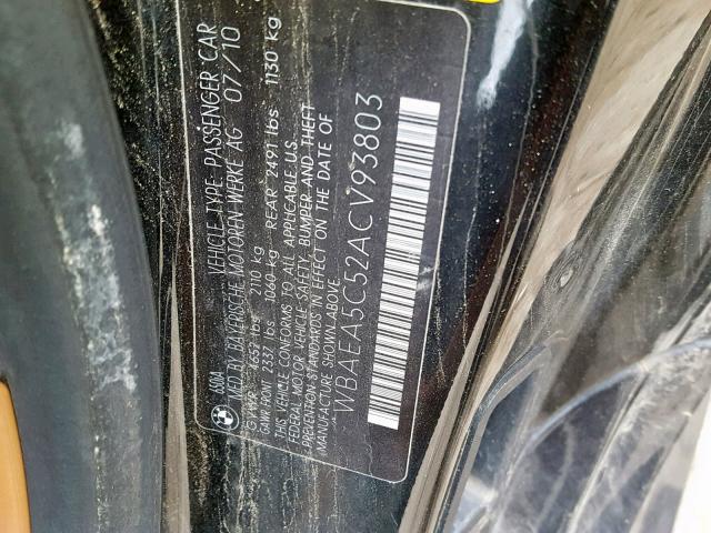 WBAEA5C52ACV93803 - 2010 BMW 650 I BLACK photo 10