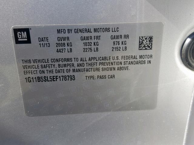 1G11B5SL5EF178793 - 2014 CHEVROLET MALIBU LS SILVER photo 10