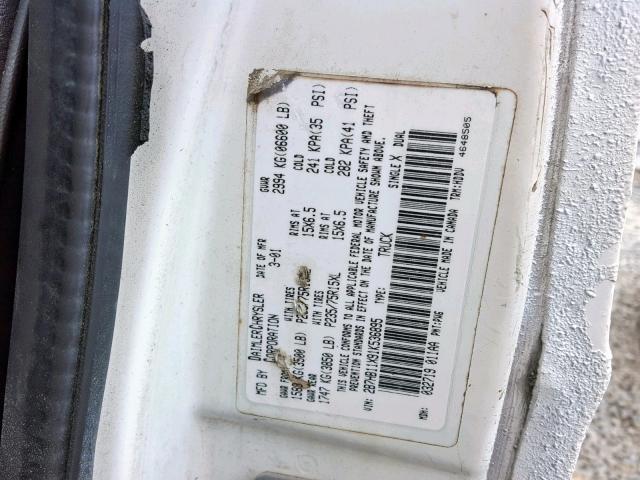 2B7HB11X91K536895 - 2001 DODGE RAM VAN B1 WHITE photo 10