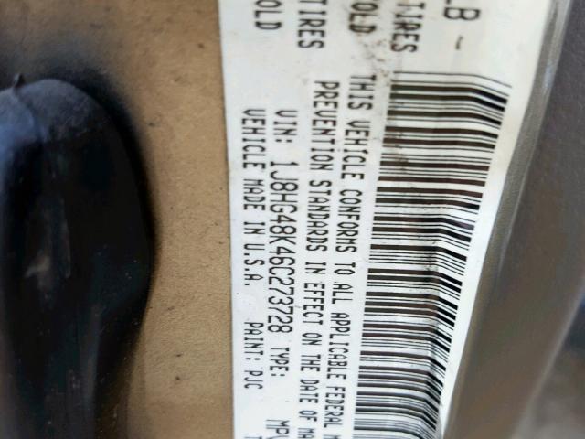 1J8HG48K46C273728 - 2006 JEEP COMMANDER GOLD photo 10