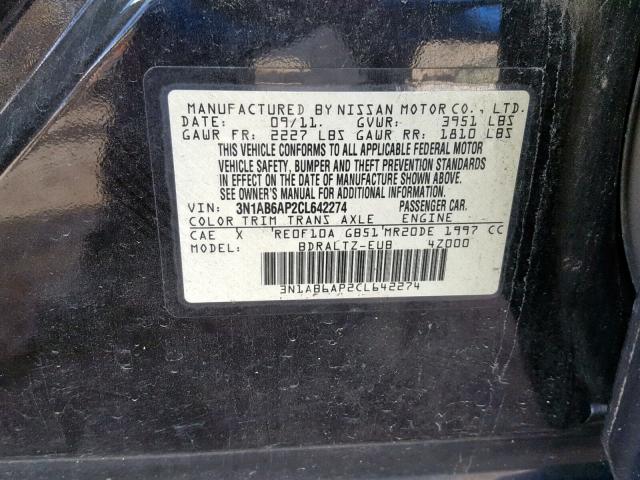 3N1AB6AP2CL642274 - 2012 NISSAN SENTRA 2.0 BLACK photo 10