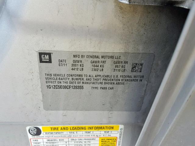 1G1ZC5E08CF128355 - 2012 CHEVROLET MALIBU 1LT 银色 照片 10