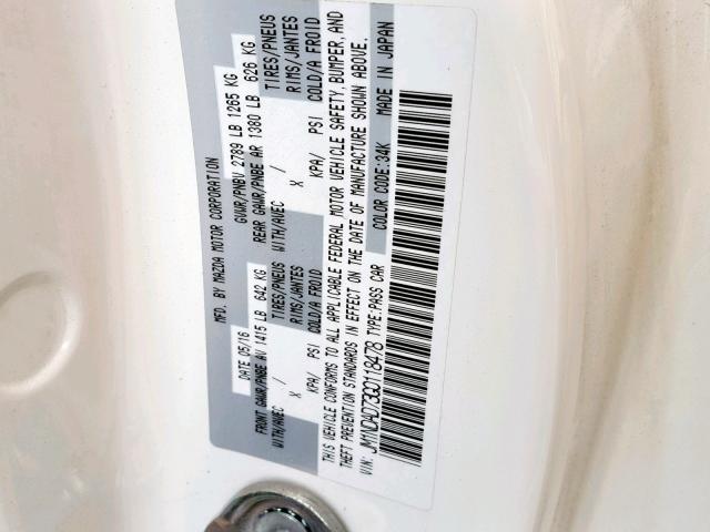 JM1NDAD73G0118478 - 2016 MAZDA MX-5 MIATA WHITE photo 10