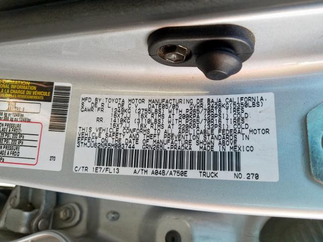 3TMJU62N55M003744 - 2005 TOYOTA TACOMA DOUBLE CAB PRERUNNER  photo 10