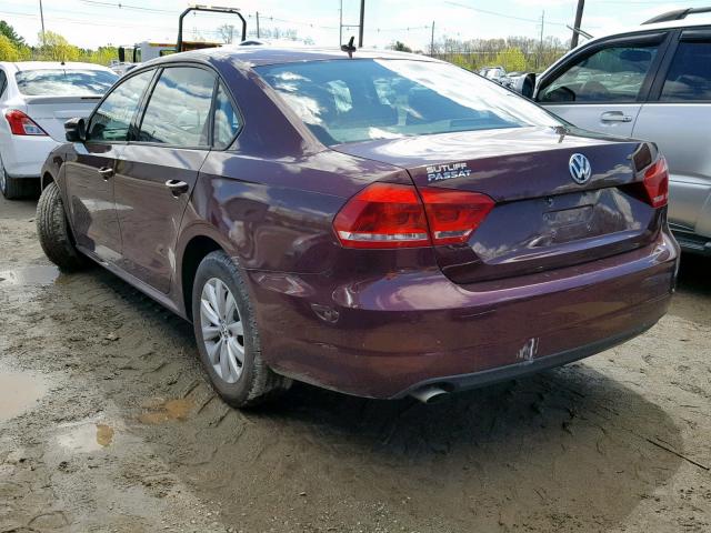 1VWAP7A34DC129233 - 2013 VOLKSWAGEN PASSAT S BURGUNDY photo 3