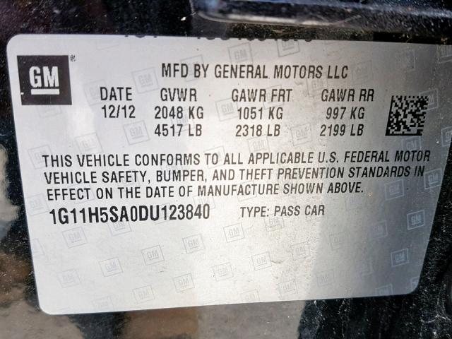 1G11H5SA0DU123840 - 2013 CHEVROLET MALIBU LTZ 黑色 照片 10