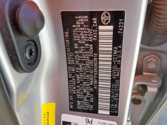 4T1BF1FK9HU803816 - 2017 TOYOTA CAMRY LE SILVER photo 10