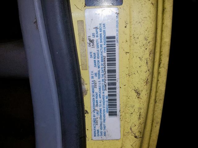 3VWCP21C52M405992 - 2002 VOLKSWAGEN NEW BEETLE Gelb Foto 10