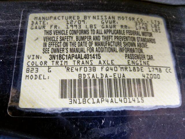 3N1BC1AP4AL401415 - 2010 NISSAN VERSA S  photo 10