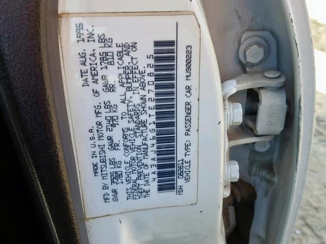 4A3AJ46G1TE270825 - 1996 MITSUBISHI GALANT S WHITE photo 10