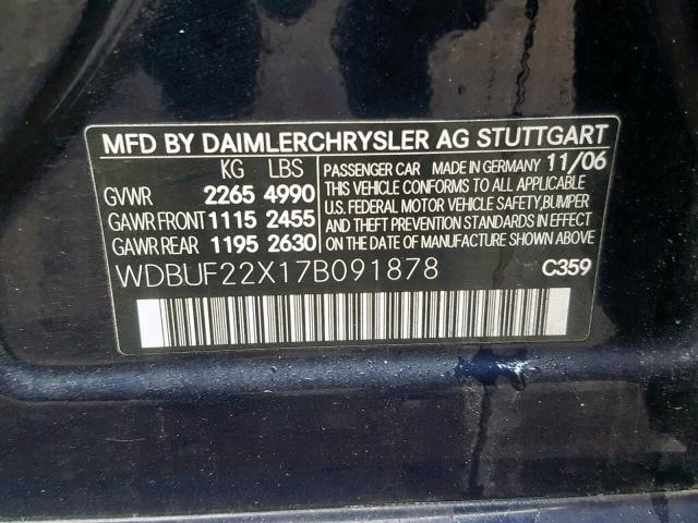 WDBUF22X17B091878 - 2007 MERCEDES-BENZ E 320 CDI BLUE photo 10