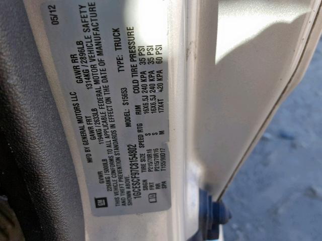 1GCESCF97C8154802 - 2012 CHEVROLET COLORADO L SILVER photo 10