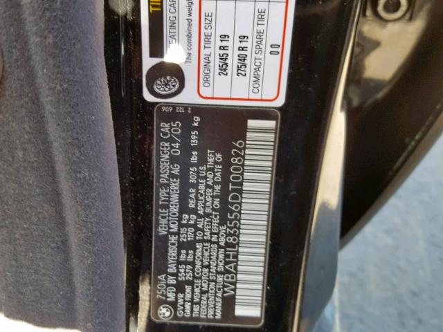 WBAHL83556DT00826 - 2006 BMW 750 I BLACK photo 10